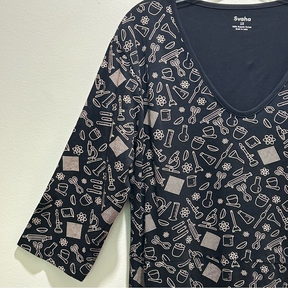 NWT Svaha Black/Tan Organic Cotton Dress Chemistry Lab Equipment - Size 1X - Picture 6 of 13